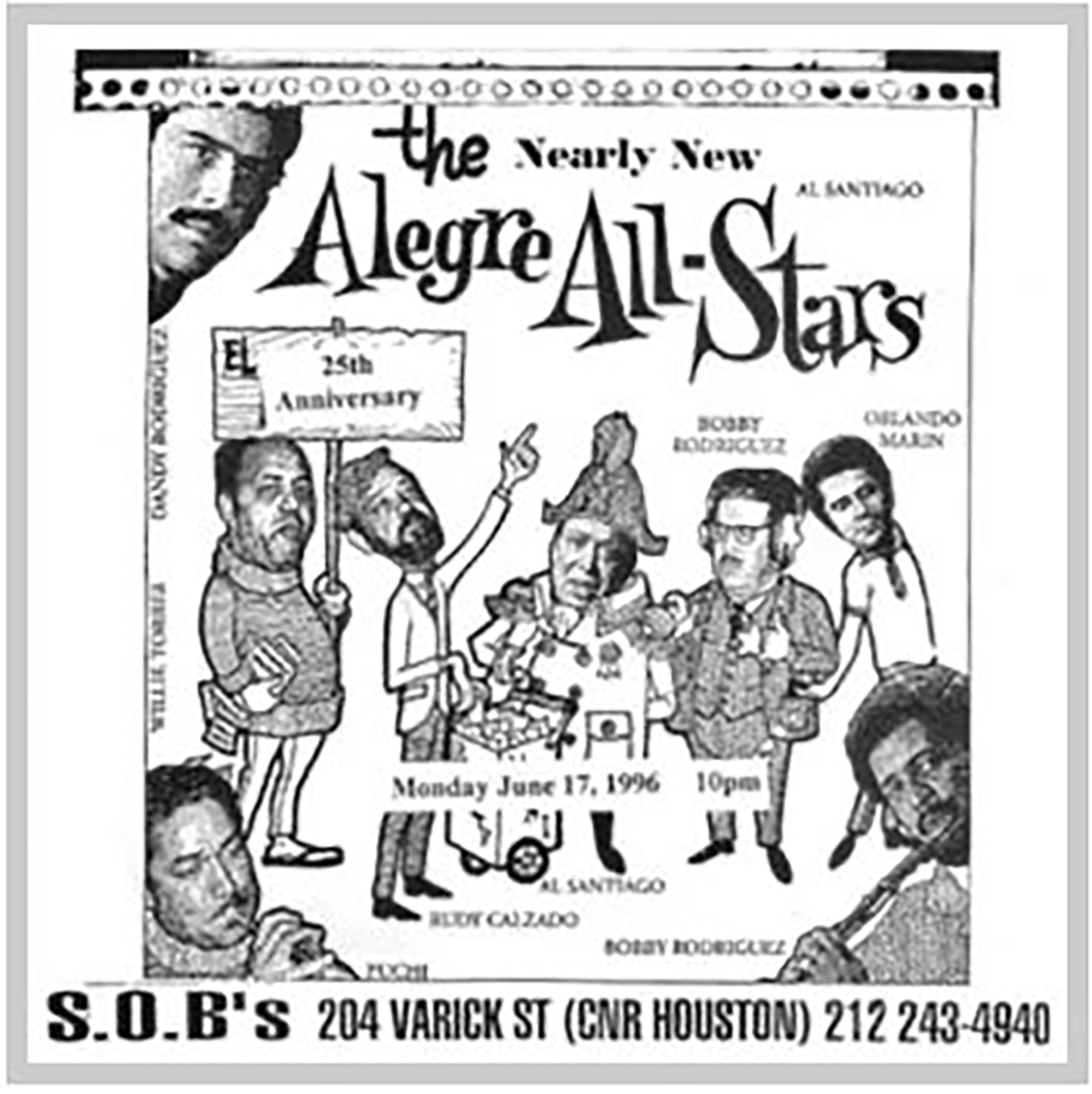Poster de la Alegre All Stars en su presentación de su 35 aniversario. En SOB. 1996