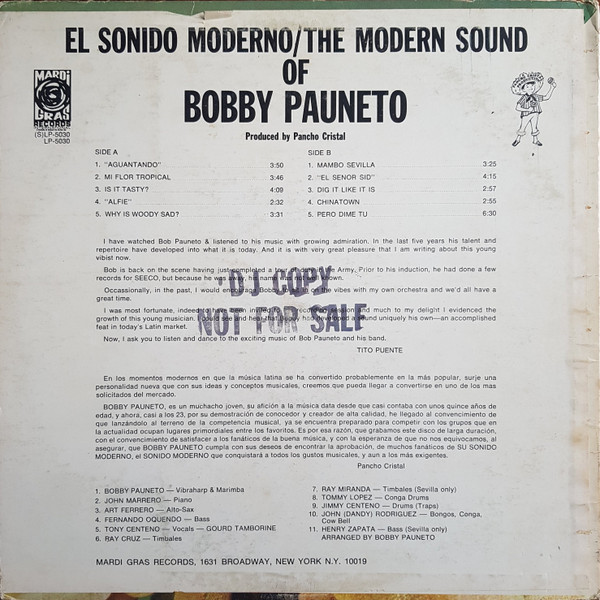 1967 - El Sonido Moderno - The Modern Sound of Bobby Pauneto - caratula trasera