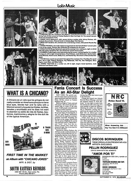 Concierto de Fania todo un triunfo...septiembre 1973, Billboard anuncio