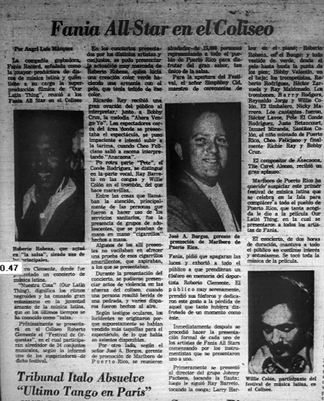 artículo con título “Fania All-Star en el Coliseo